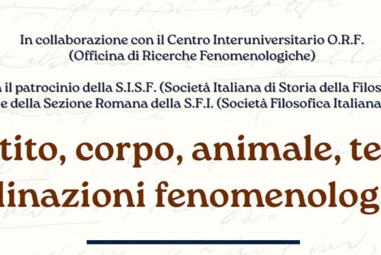 18-19 settembre, Roma Tre. Convegno: Appetito, corpo, animale, tempo: declinazioni fenomenologiche